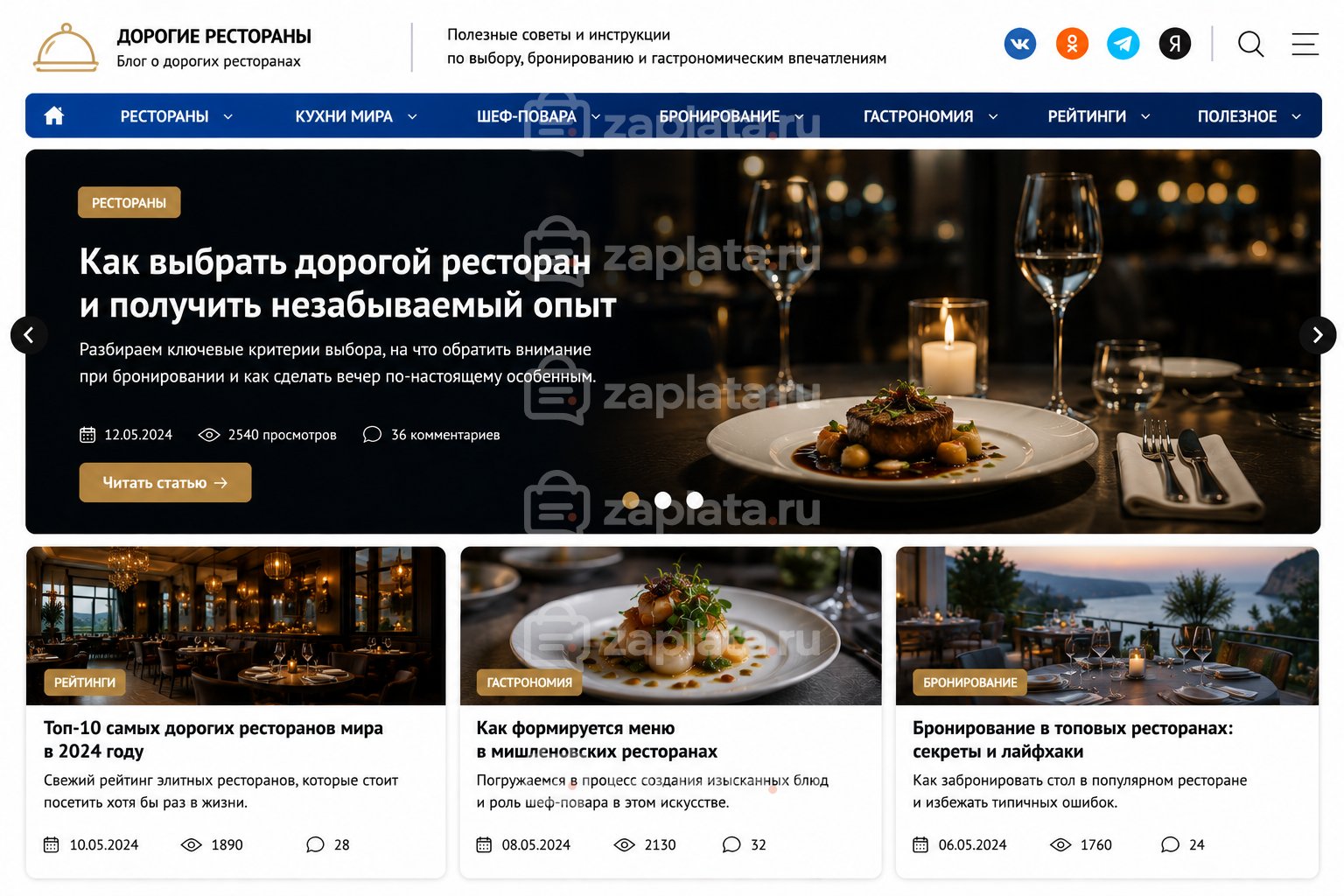 Блог о дорогих ресторанах готовый
