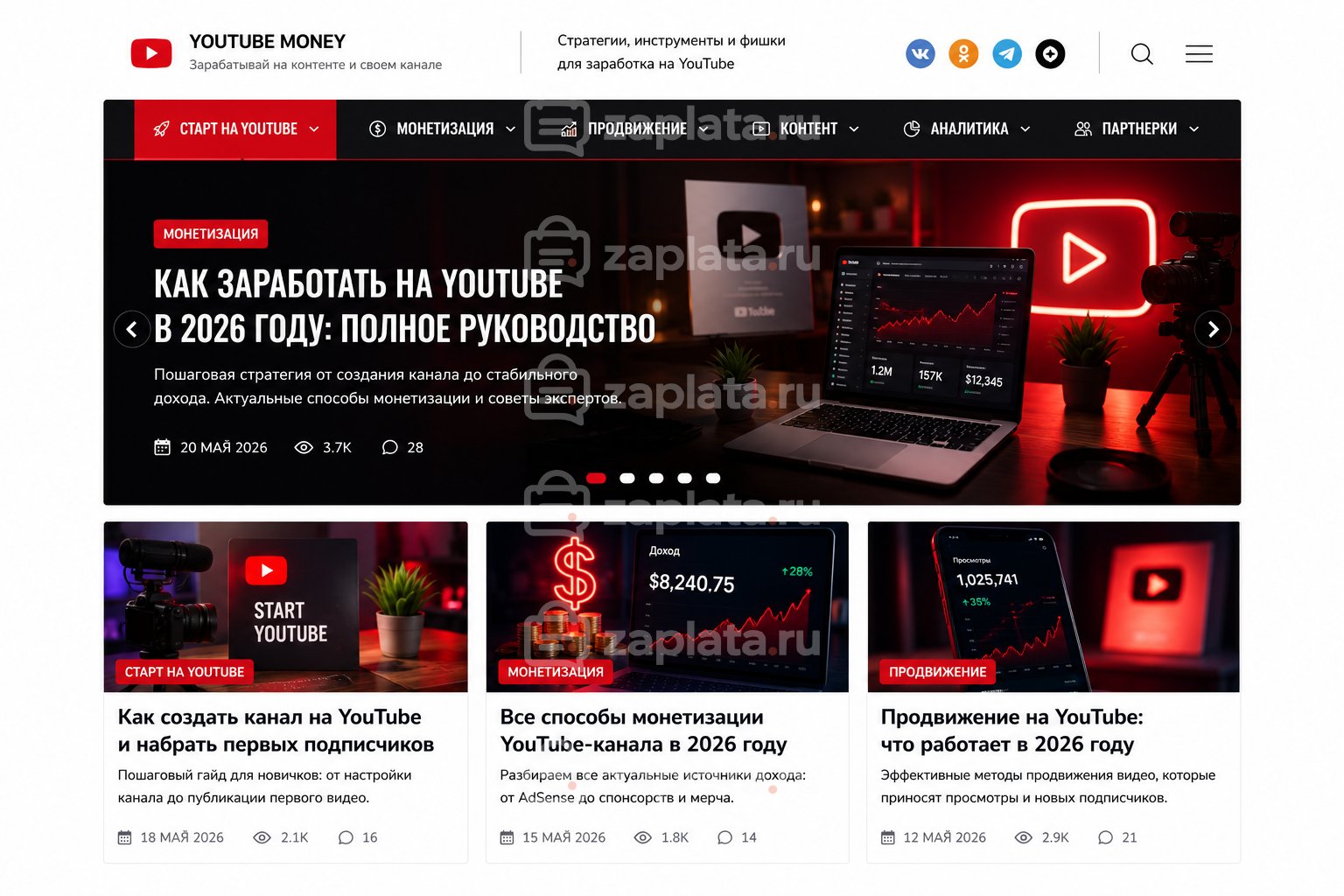 Блог о заработке на YouTube готовый