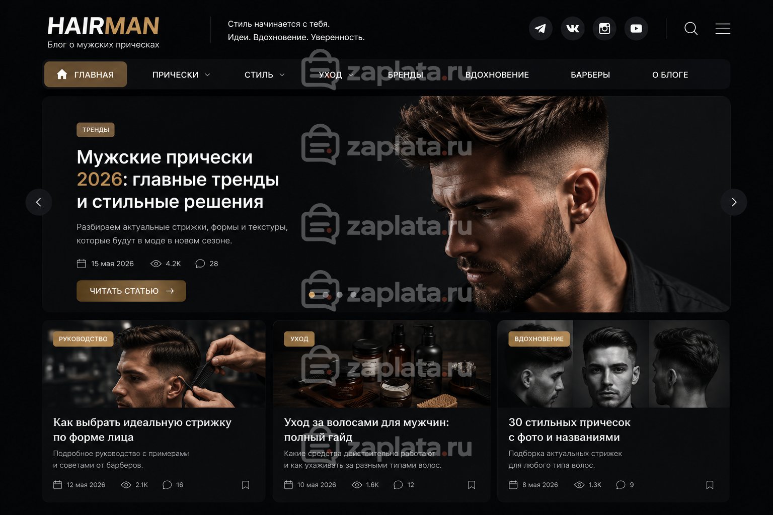 Блог о мужских прическах готовый
