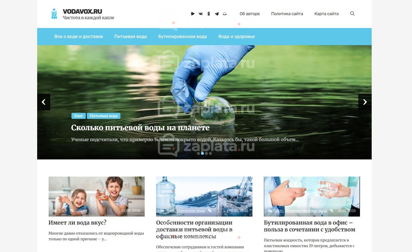 Блог о воде – Автонаполняемый с доменом