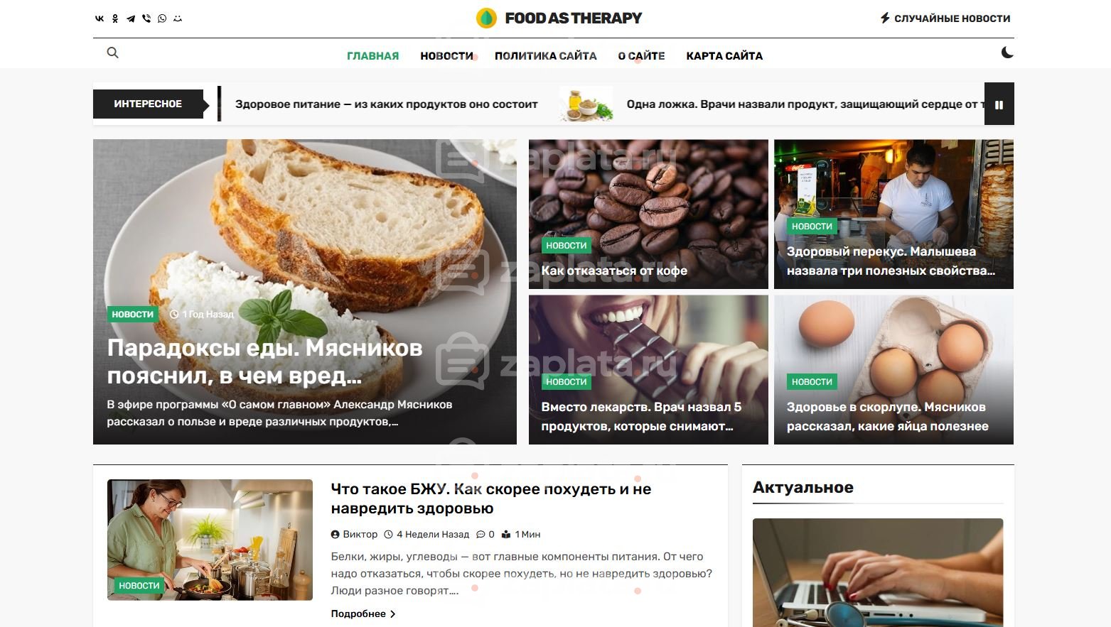 Блог о лечебном питании автонаполняемый с доменом
